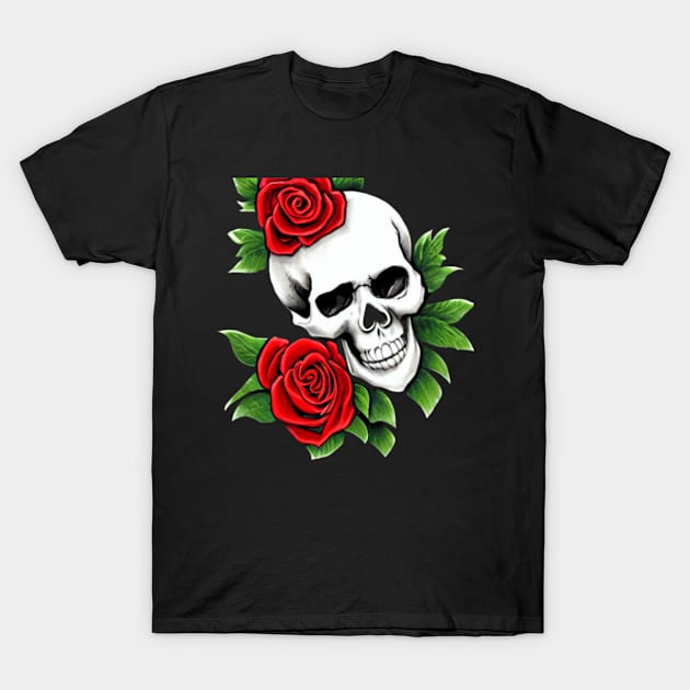 Skull And Roses T-Shirt by divawaddle